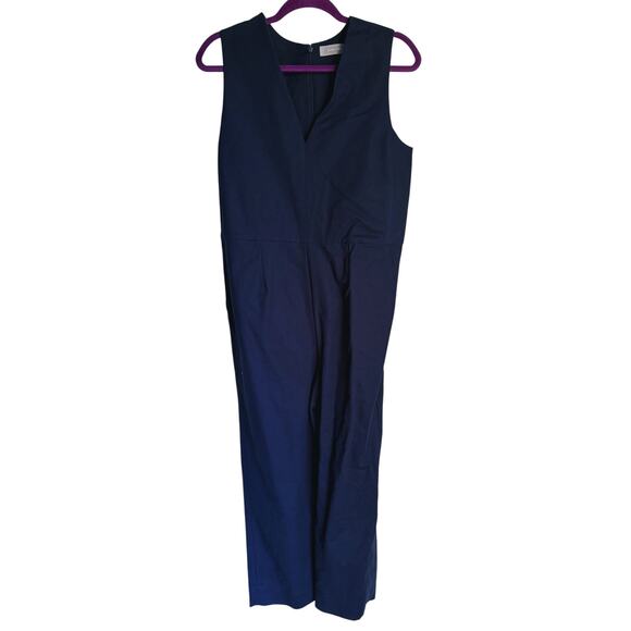 EVERLANE Structured Jumpsuit V-Neck Sleeveless 6 Navy Blue Career Academia Fall - Picture 4 of 8